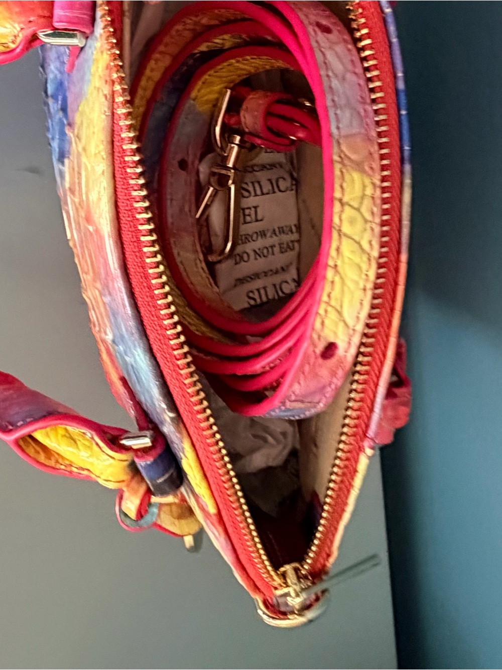 Brahmin Multicolor Croc-Embossed Satchel - Pink, Yellow & Blue - Picture 4 of 5